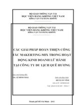 Các giải pháp hoàn thiện công tác marketing - mix tại công ty du lịch Quê Hương